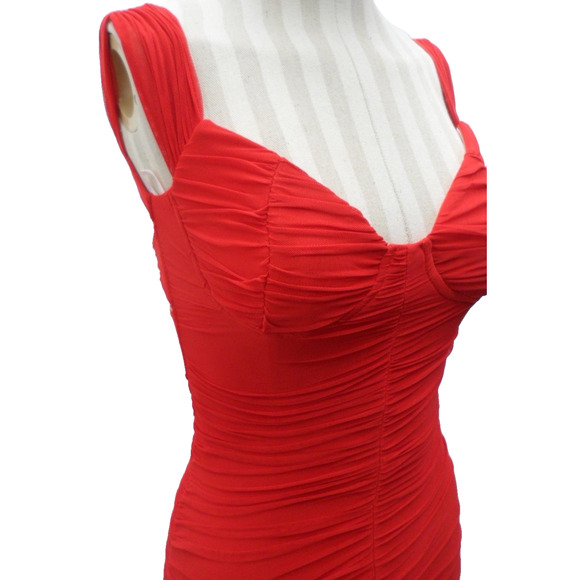 Hello Molly Ruched Bodycon Cut-out Back Red Dress-Size Small - Picture 5 of 6